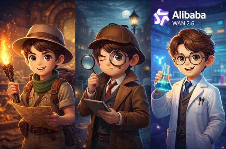 OpenAI Sora Shutdown? 8 Best AI Video Generator Alternatives You Must Try in 2026 Alibaba Wan 2.6 AI video generator showing consistent characters across different scenes including explorer, detective, and scientist