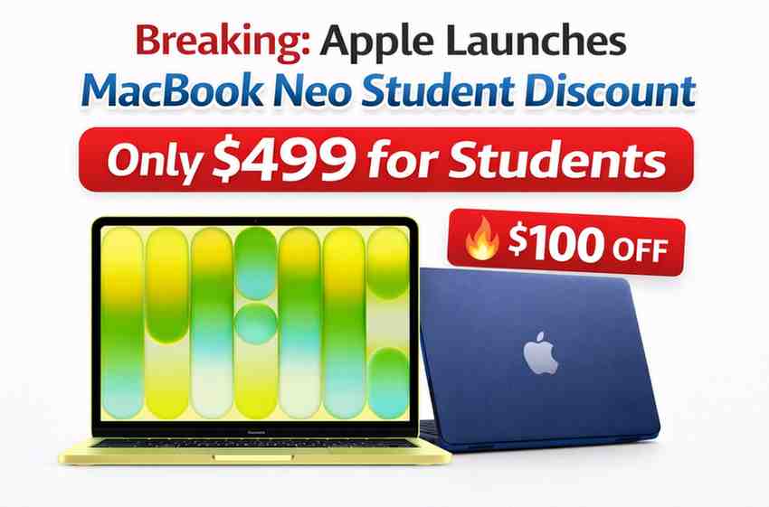 MacBook Neo Student Discount (Education Savings): Complete 2026 Guide Apple MacBook Neo laptop showing education savings offer where students can buy the MacBook Neo for $499 with $100 discount