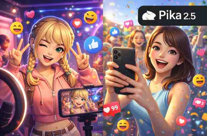 OpenAI Sora Shutdown? 8 Best AI Video Generator Alternatives You Must Try in 2026 Pika 2.5 AI video generator showing viral social media content creation with influencers, emojis, and engagement elements