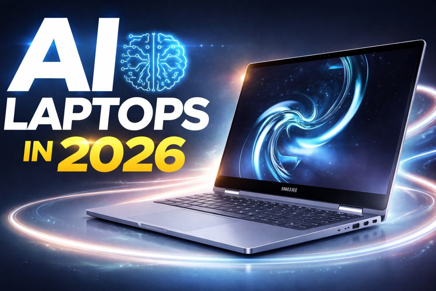 AI laptops in 2026 with futuristic design showing best AI-powered laptops and smart computing technology