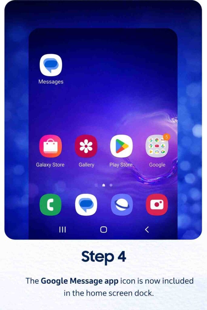 Samsung Messages Is Shutting Down in 2026 – What You Must Do Now Google Messages app successfully added to Samsung home screen dock step 4