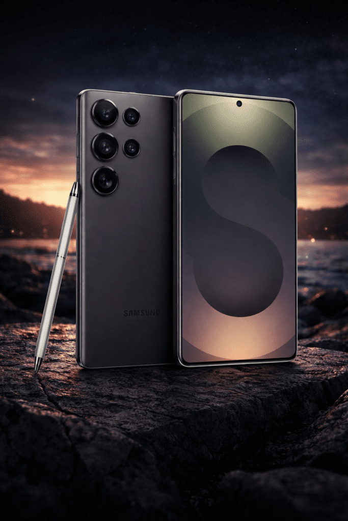 Best Camera Phone in 2026: Top Smartphones for Stunning Photography Samsung Galaxy S25 Ultra flagship smartphone showing quad camera setup and S Pen with premium design