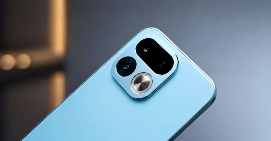 Realme 16T Full Review: Massive 8000mAh Battery, Camera, Gaming and Performance Tested Close-up shot of Realme 16T camera module with premium blurred background and soft lighting